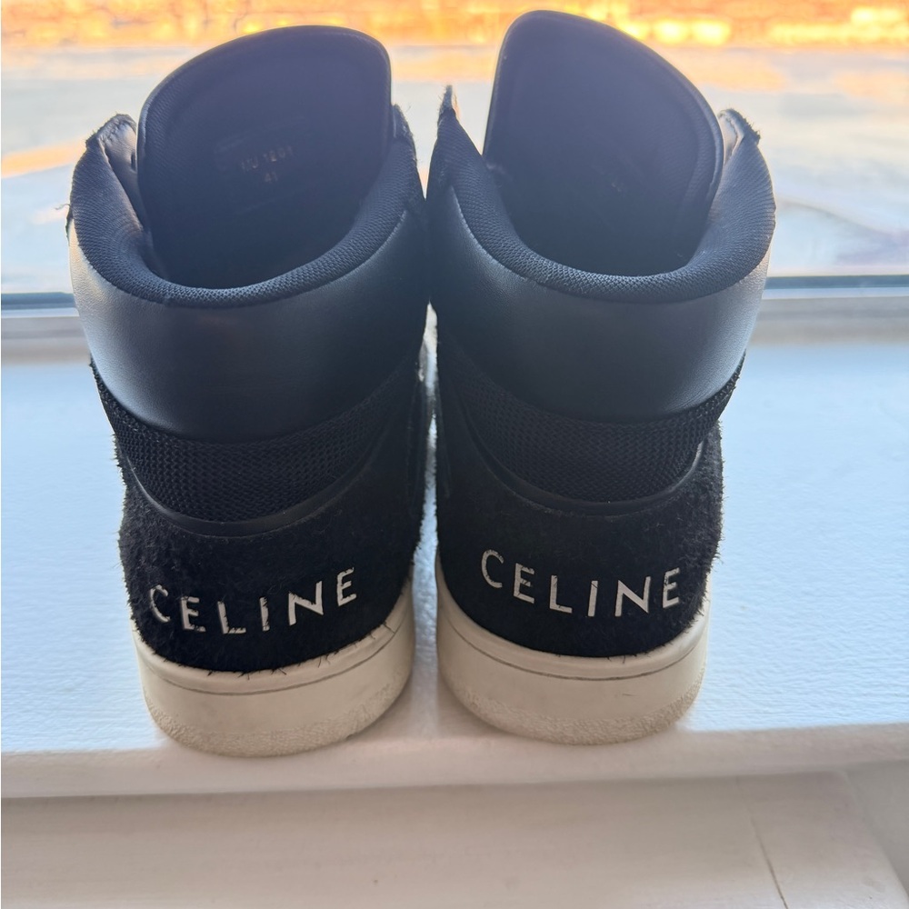 Celine Men's Black and White High-Top Sneakers - Picture 4 of 7